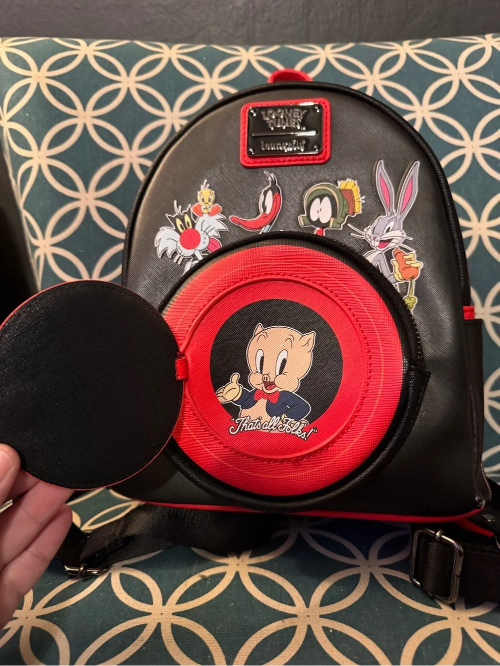 Loungefly Black & Red Looney Tunes 'That's All Folks!' Mini Backpack
